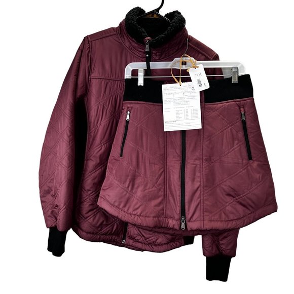 Prana Puffer Jacket Esla Skirt Set Burgundy Mauve size S Zip Front Sample NWOT - Picture 1 of 14